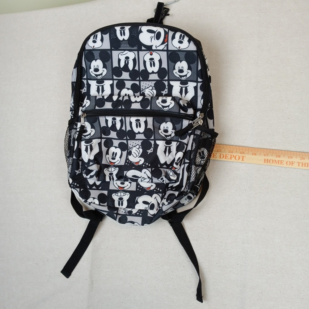 Disney Mickey Mouse Kids Backpack Black White Comic Grid Print 16 Inch Bag - Picture 14 of 15